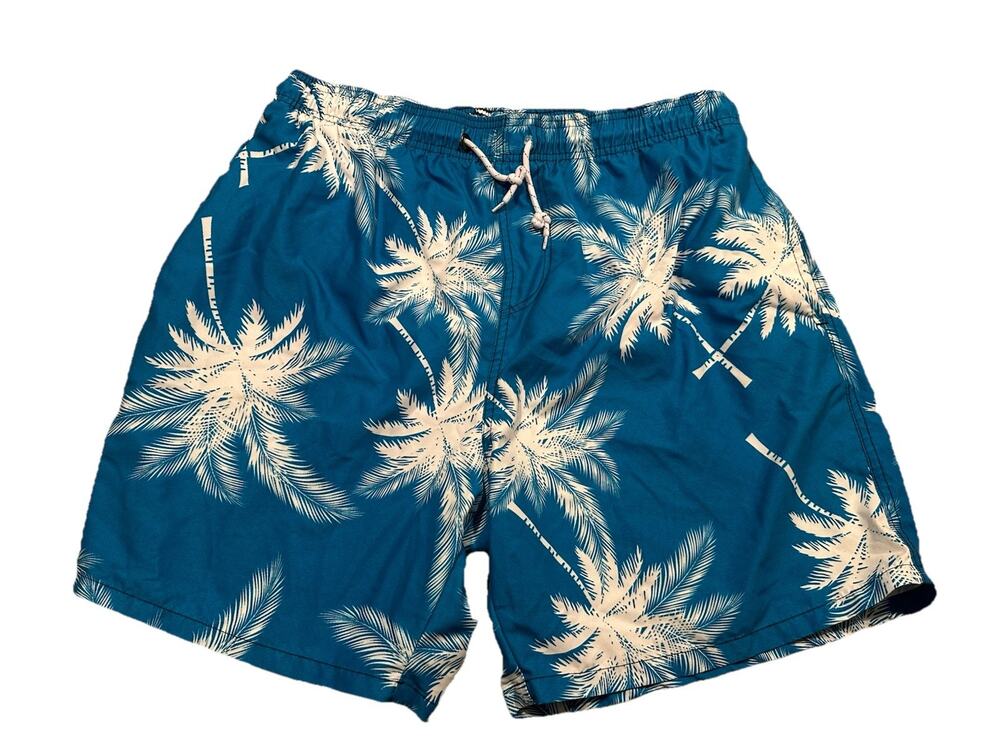Men’s Swim Trunks Lined Palm Tree Pattern Blue Size XXL